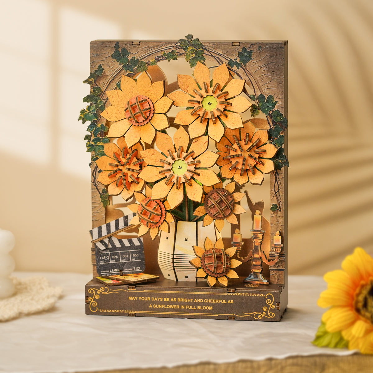 Sunflower 3D Wooden Puzzle Painting, DIY Wall Art Craft Kit with Light