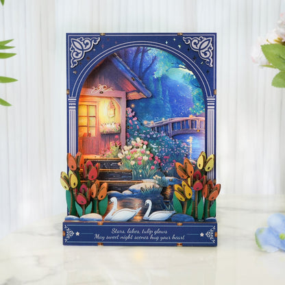Swan Lake Serenade 3D Wooden Puzzle Painting, DIY Wall Art Craft Kit with Light