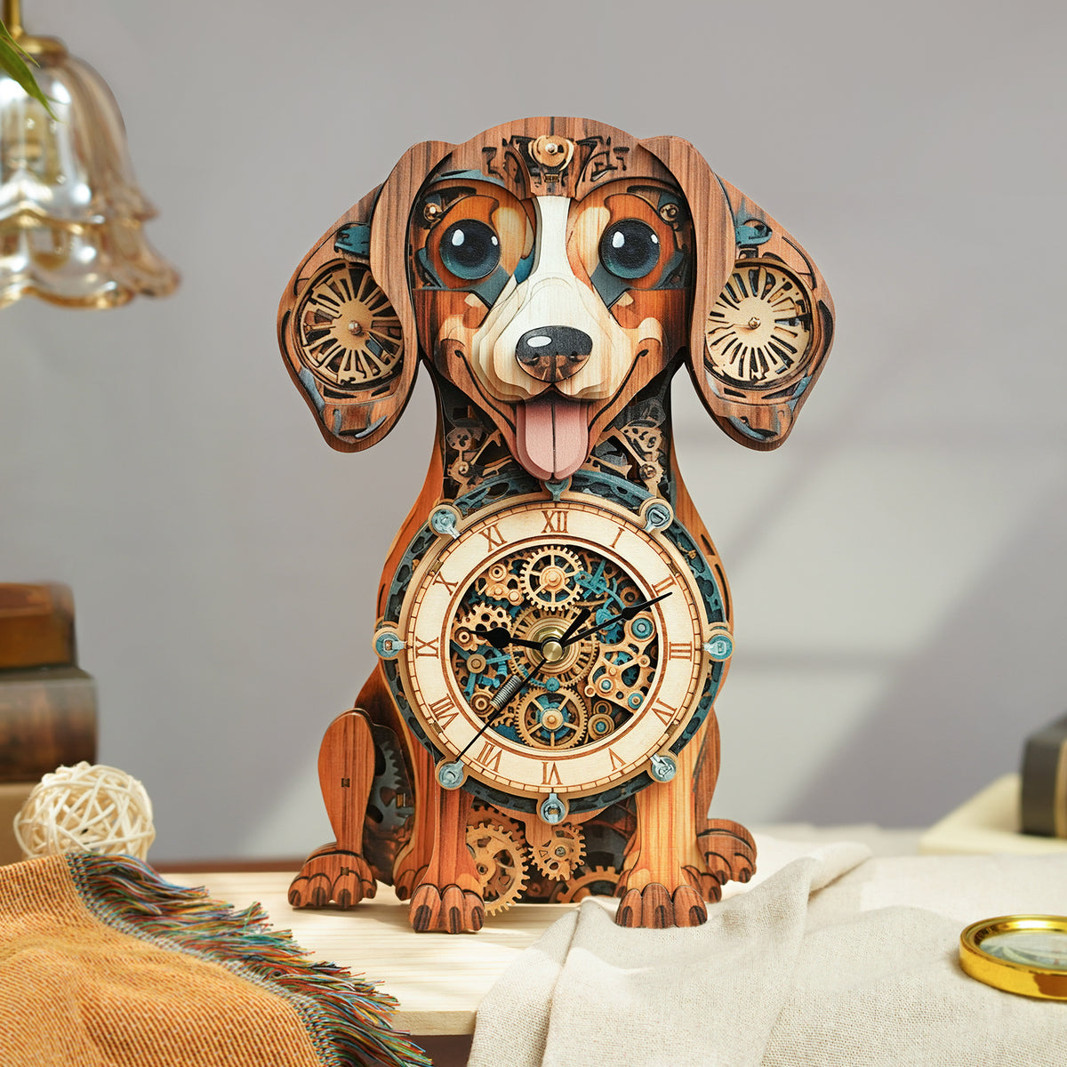 Dachshund 3D Wooden Puzzle Clock, Gift  for DIY Lovers, Home Decor