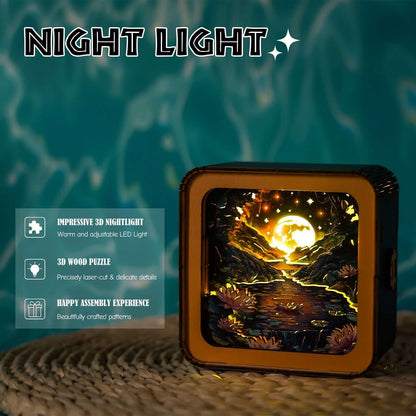 Moonlight over Lotus Pond - 3D Wooden Puzzle Night Light