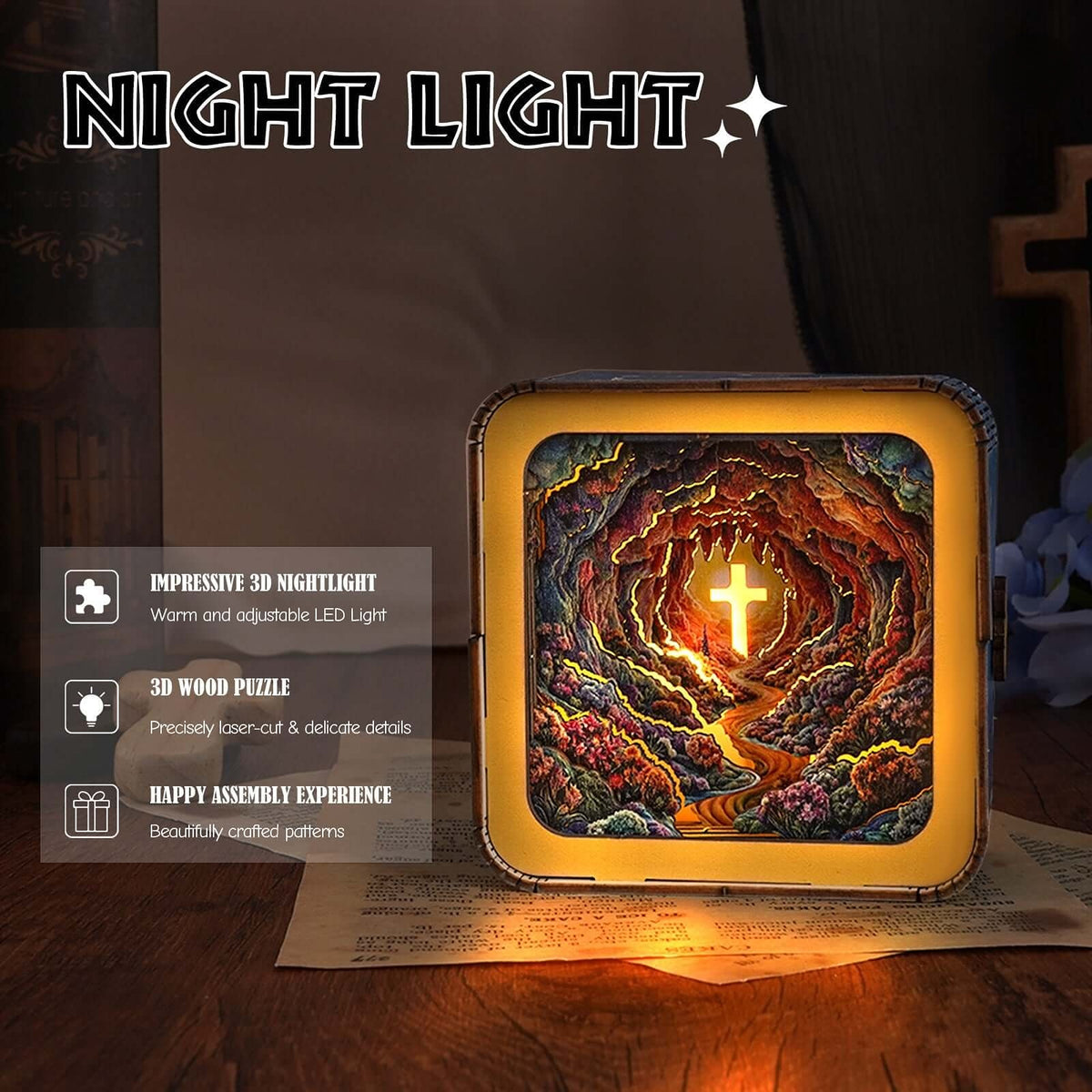 Dazzling Cross - 3D Wooden Puzzle Night Light