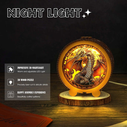 Steampunk Dragon - 3D Wooden Puzzle Night Light