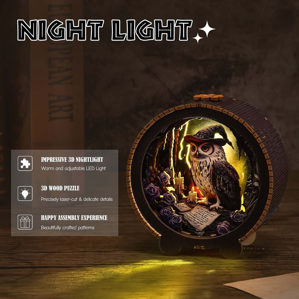 Owl Wizard - 3D Wooden Puzzle Night Light