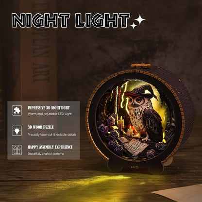 Owl Wizard - 3D Wooden Puzzle Night Light