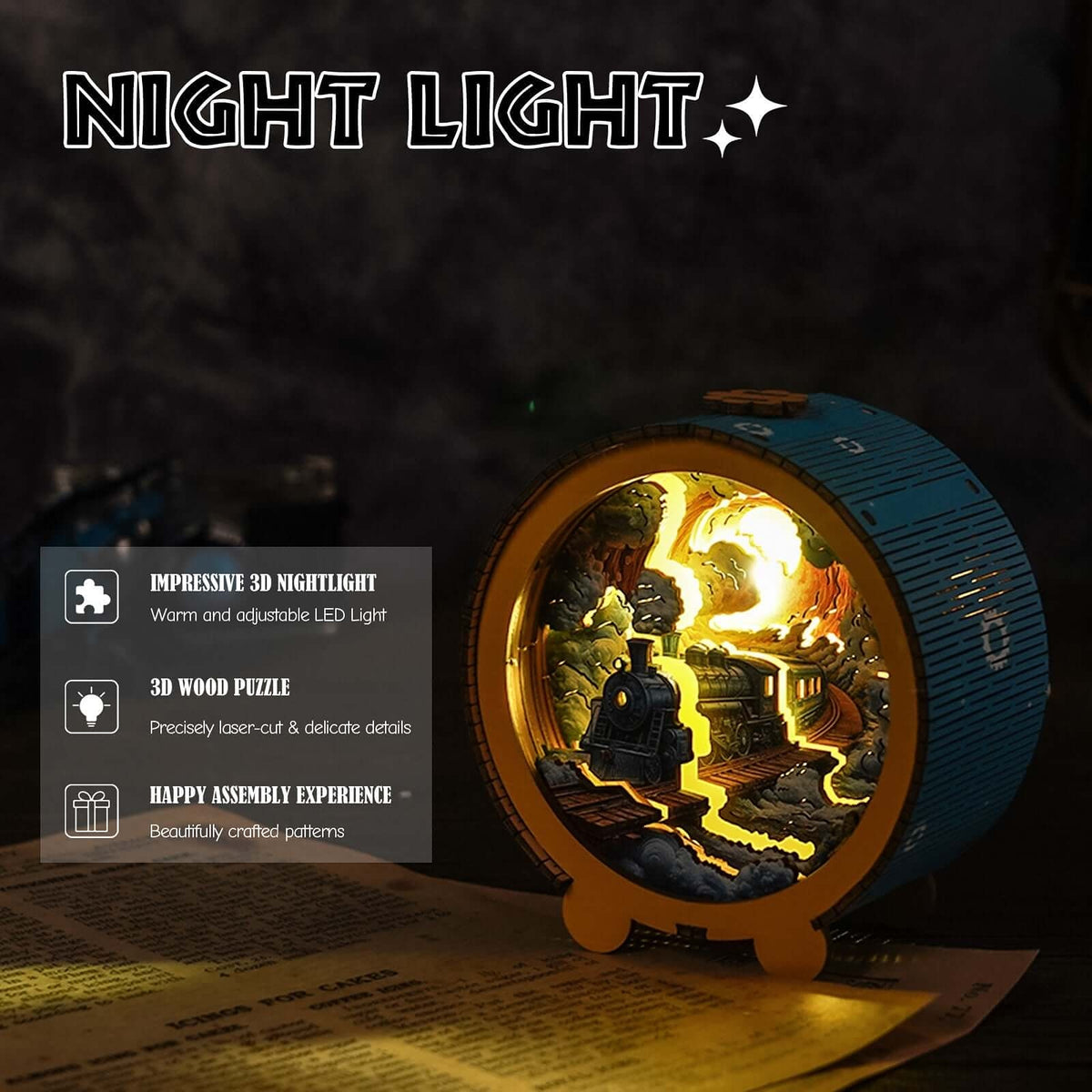 Steam Train - 3D Wooden Puzzle Night Light