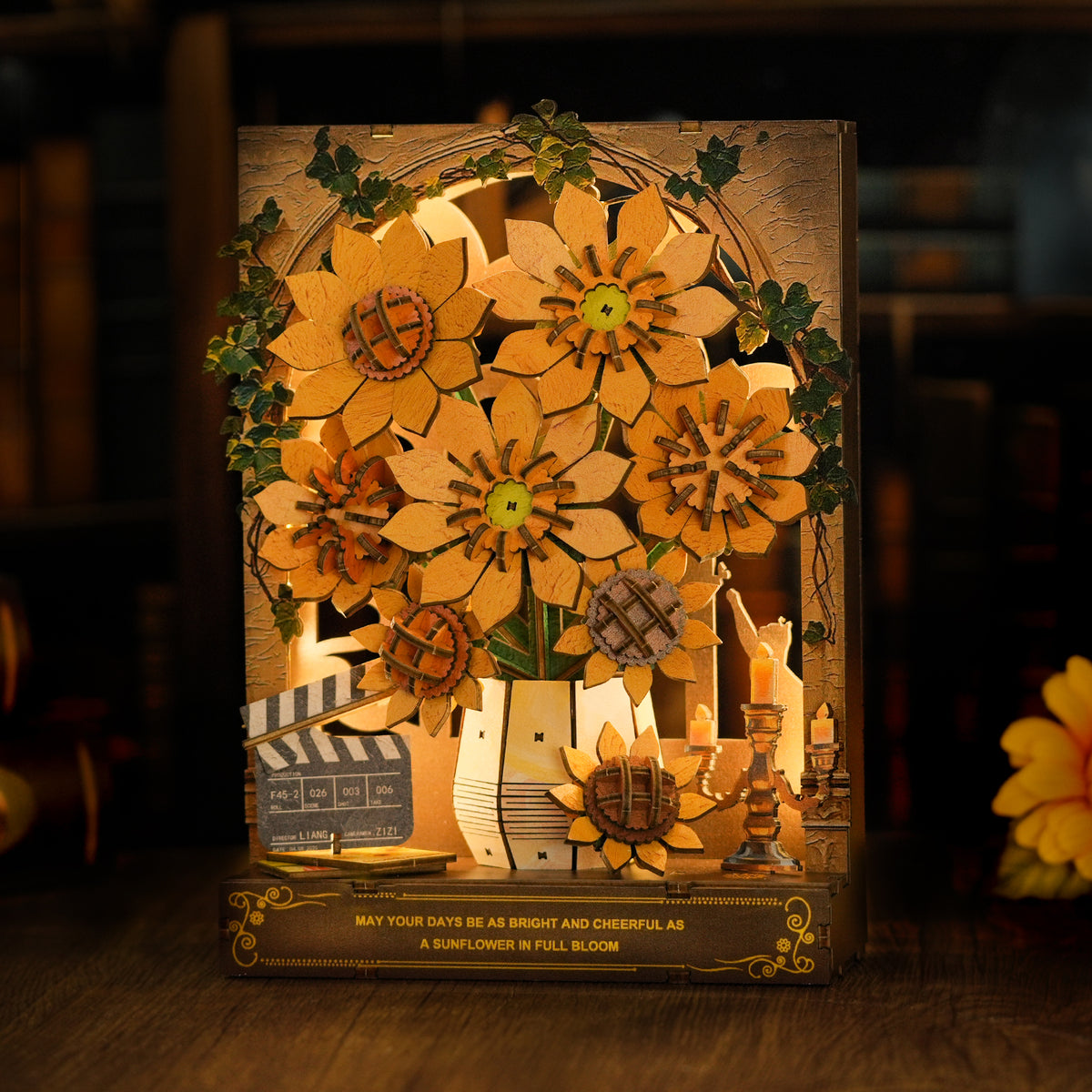 Sunflower 3D Wooden Puzzle Painting, DIY Wall Art Craft Kit with Light
