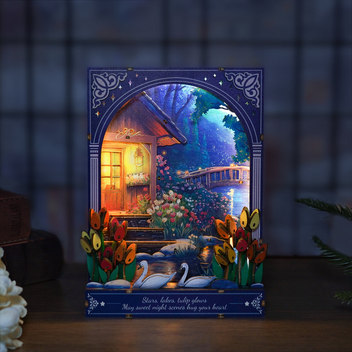 Swan Lake Serenade 3D Wooden Puzzle Painting, DIY Wall Art Craft Kit with Light