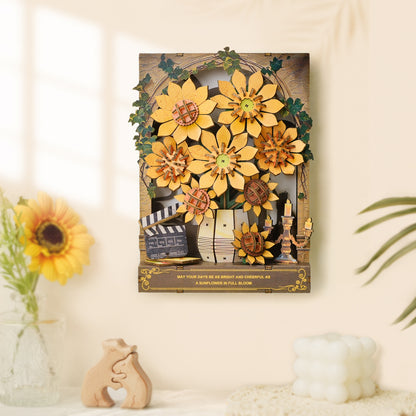 Sunflower 3D Wooden Puzzle Painting, DIY Wall Art Craft Kit with Light