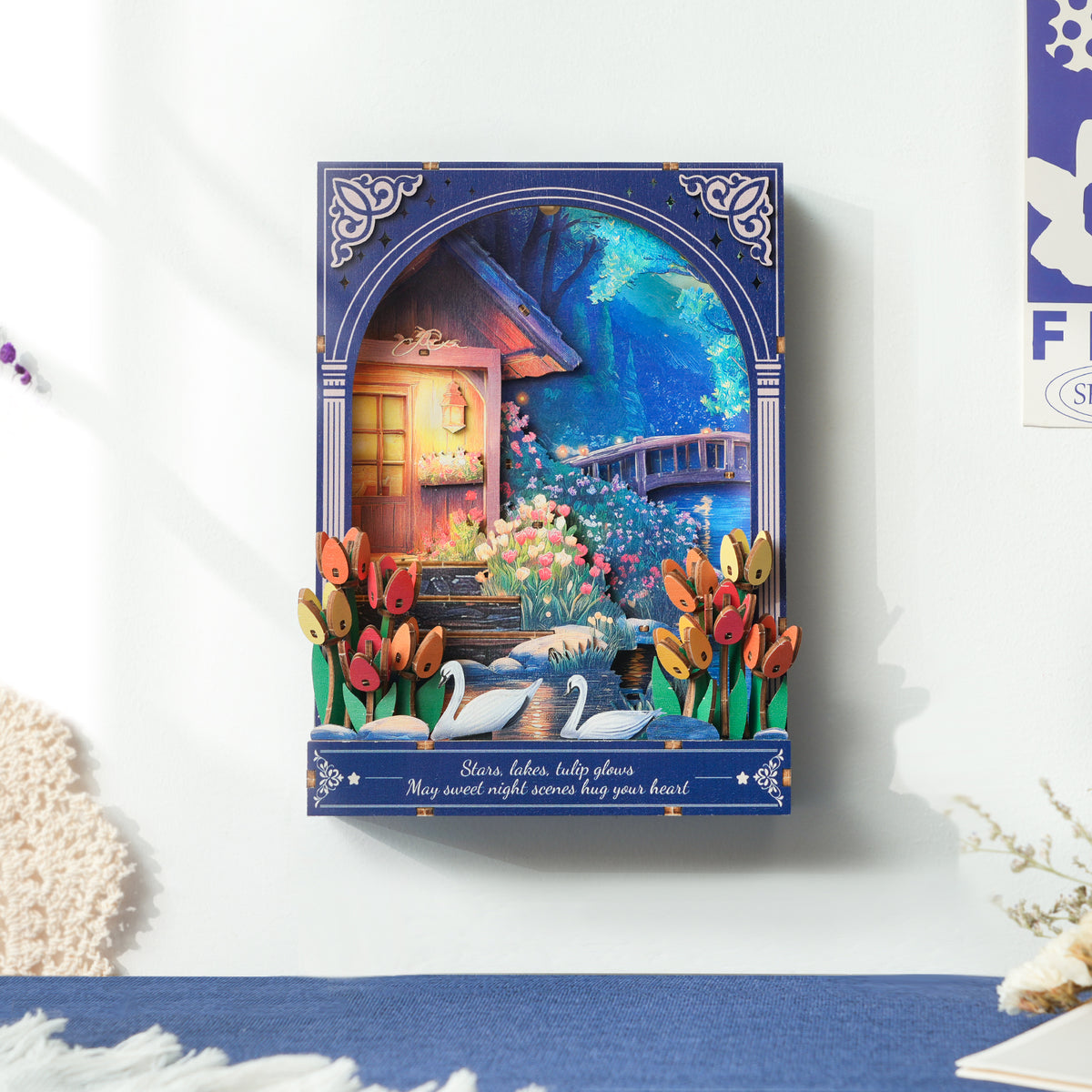 Swan Lake Serenade 3D Wooden Puzzle Painting, DIY Wall Art Craft Kit with Light