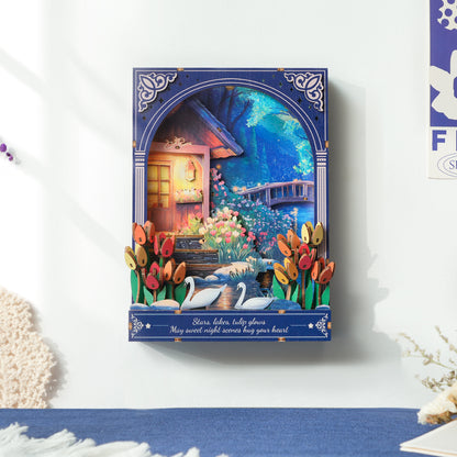 Swan Lake Serenade 3D Wooden Puzzle Painting, DIY Wall Art Craft Kit with Light