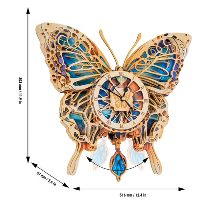 Butterfly 3D Wooden Puzzle Clock, Gift  for DIY Lovers, Home Decor