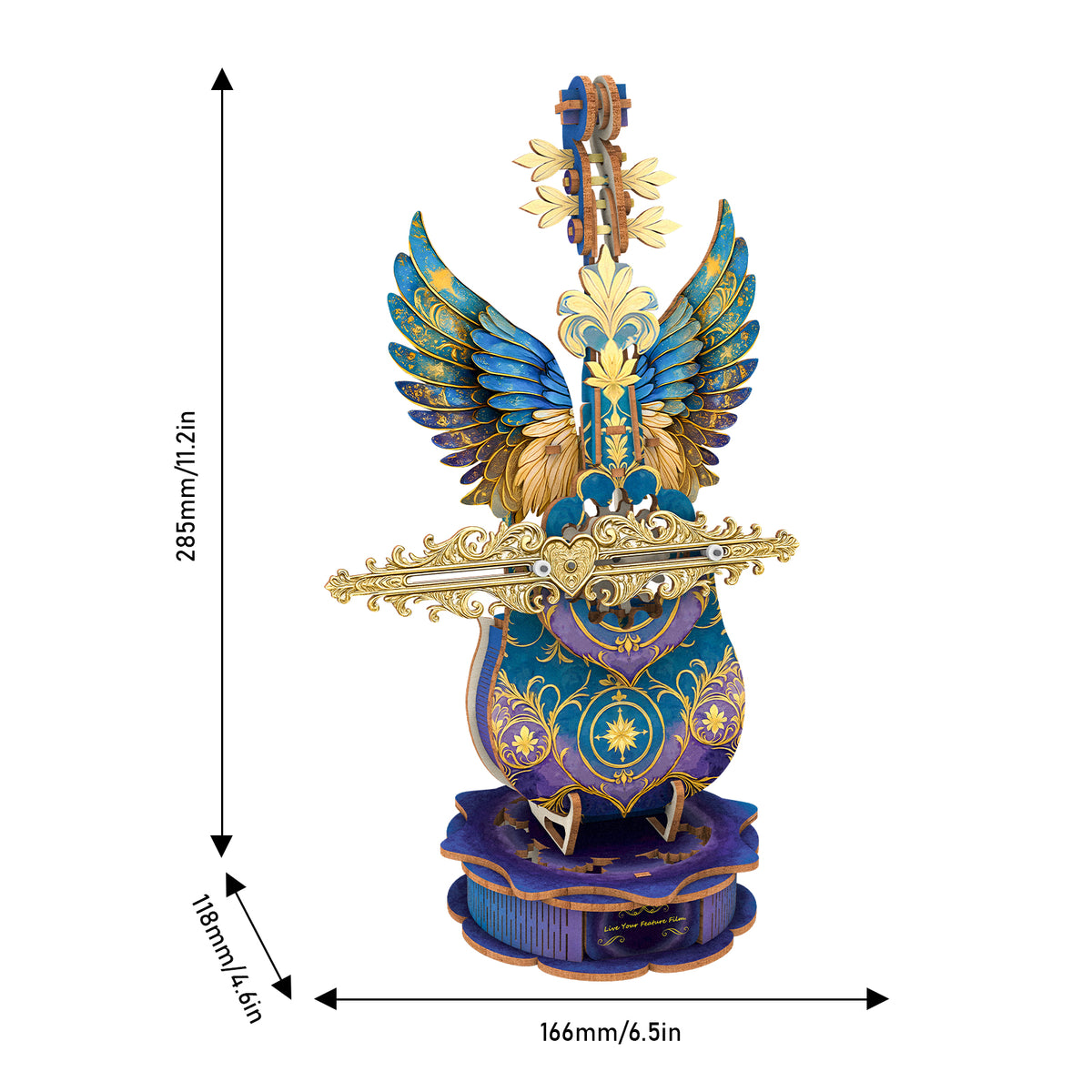 Blue Feather Cello Mechanical DlY Kit, 3D Wooden Music Box