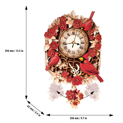 Cardinal Bird 3D Wooden Puzzle Clock, Gift  for DIY Lovers, Home Decor
