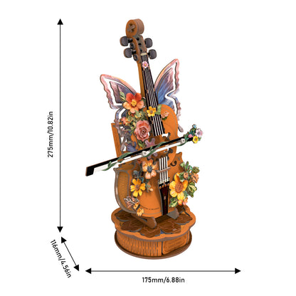 Floral Cello Mechanical DIY Kit, 3D Wooden Music Box