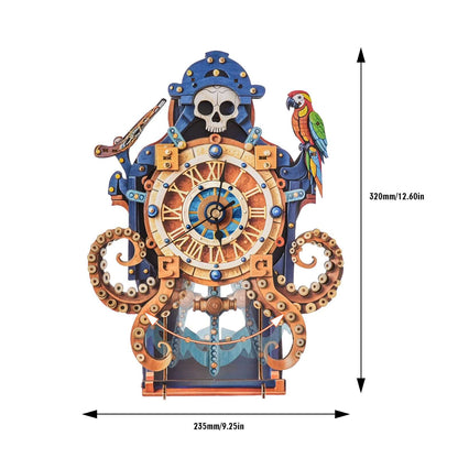 Skull Captain's Phantom Voyage 3D Wooden Puzzle Clock, Gift  for DIY Lovers, Home Decor