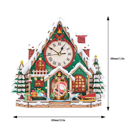 Happy Christmas 3D Wooden Puzzle Clock, Gift  for DIY Lovers, Home Decor