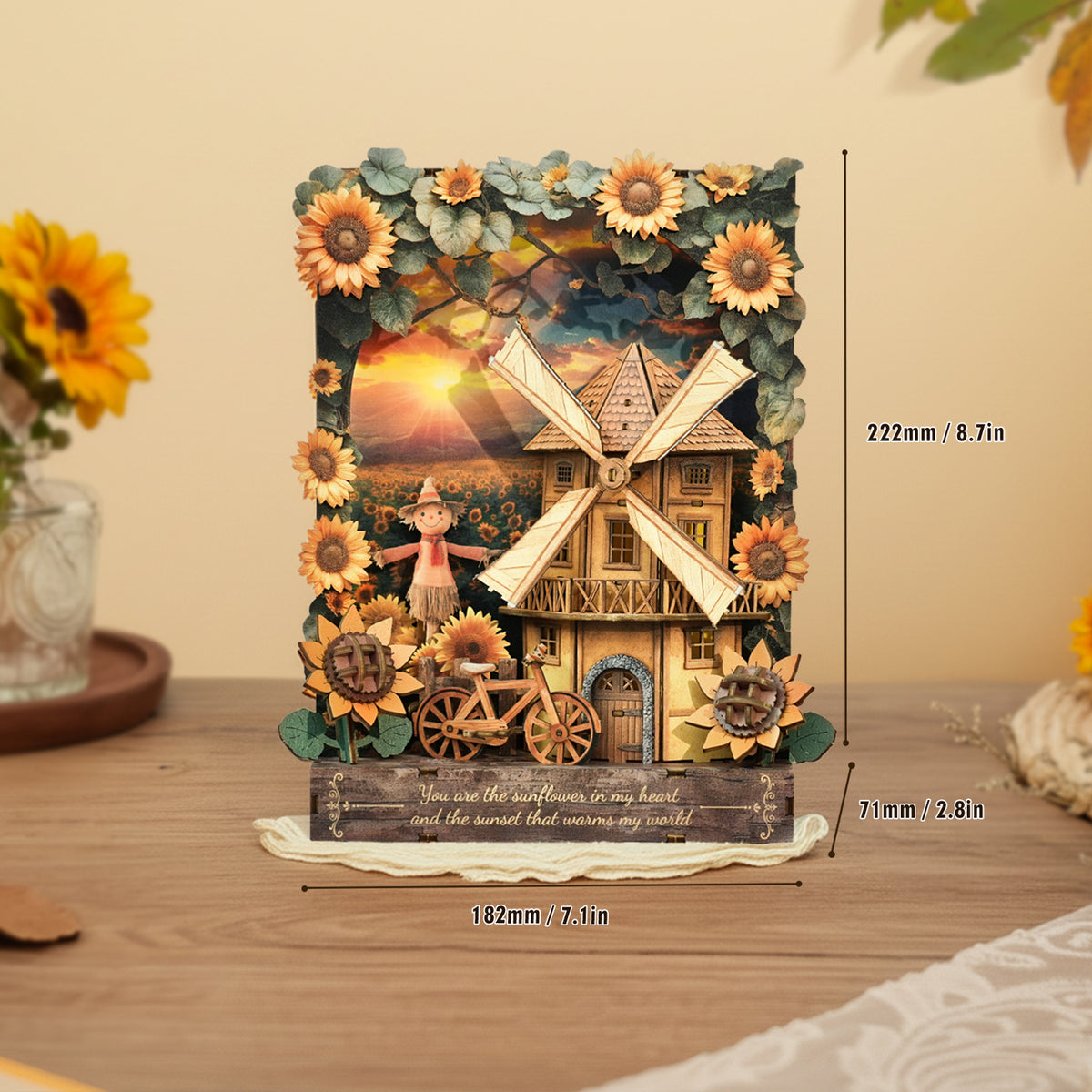 Sunset Sunflower 3D Wooden Puzzle Painting, DIY Wall Art Craft Kit with Light