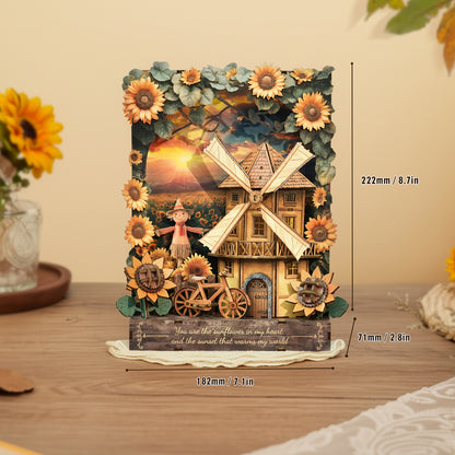 Sunset Sunflower 3D Wooden Puzzle Painting, DIY Wall Art Craft Kit with Light