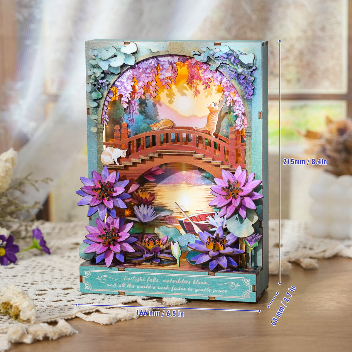 Twilight Waterlily 3D Wooden Puzzle Painting, DIY Wall Art Craft Kit with Light