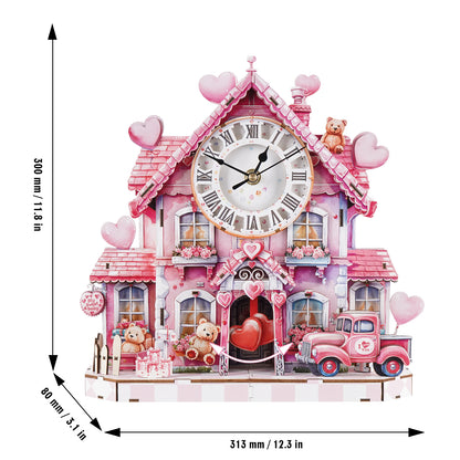 Sweet House 3D Wooden Puzzle Clock, Gift  for Valentine's Day, Home Decor