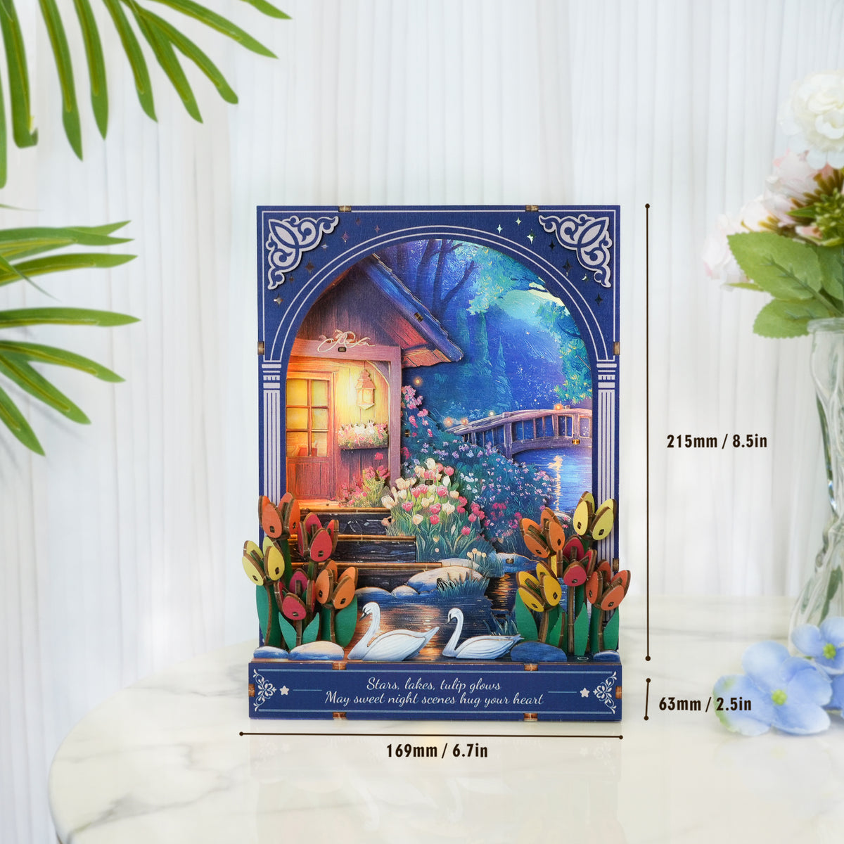 Swan Lake Serenade 3D Wooden Puzzle Painting, DIY Wall Art Craft Kit with Light