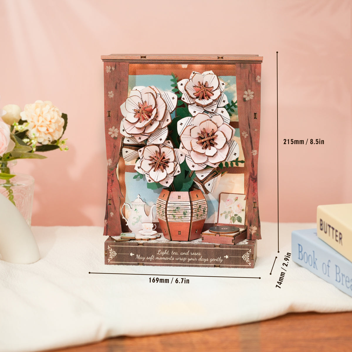 Crimson Whispers 3D Wooden Puzzle Painting, DIY Wall Art Craft Kit with Light