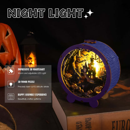 Halloween Castle - 3D Wooden Puzzle Night Light